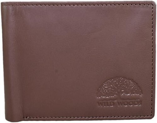 WILD WOODS Genuine Leather Wallet Mens Bifold Wallet RFID Blocking Slim Minimalist Front Pocket – Thin & Stylish with 1 ID Window, 9 Card Slot and 3 Slip Pockets Brown