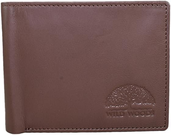 WILD WOODS Genuine Leather Wallet Mens Bifold Wallet RFID Blocking Slim Minimalist Front Pocket - Thin & Stylish with 1 ID Window, 9 Card Slot and 3 Slip Pockets Brown