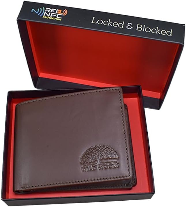WILD WOODS Genuine Leather Wallet Mens Bifold Wallet RFID Blocking Slim Minimalist Front Pocket - Thin & Stylish with 1 ID Window, 9 Card Slot and 3 Slip Pockets Brown - Image 5