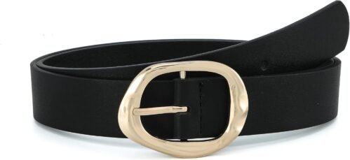 Earnda Leather Belts for Women Casual Fashion Waist Belt with Liquid Shapes Gold Buckle for Jeans Pants Dresses