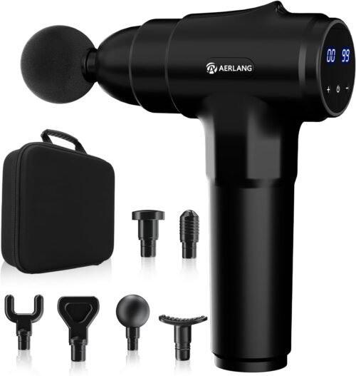 AERLANG Massage Gun Deep Tissue,Electric Muscle Back Massage Gun, Neck Massager for Pain Relief, Percussion Massager with 6 Massages Heads & 20 Speed Back Massager,Birthday Gifts for Men Women