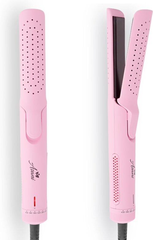 Asani 360° Airflow Styler – 2-in-1 Professional Curling Wand & Hair Straightener – Flat Iron Curler with Cooling Fan, Air Vents – Crimper Styling Tool for Volume & All-Day Curls – for All Hair (Pink)