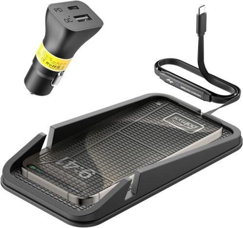 Wireless car Charger Charging pad,POLMXS No-Slip Wireless Phone Charger for car Cell Phone Cordless Charging mat Compatible with iPhone 16/15/14/13/12 Galaxy S23 S22 S21 Note10(C17)