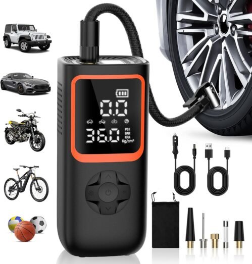 Tire Inflator Portable Air Compressor – 20000mAh & 150PSI Cordless Air Pump for Car Tires with Pressure Gauge & LED Light, 3X Faster Inflation Electric Air Compressor for Car Bikes, Motorcycle, Ball