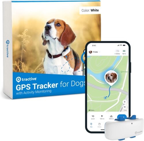 Tractive GPS Dog Tracker | Real-time Pet Location Tracker | Health & Wellness Alerts | Virtual Fence for Dogs | Dog Collar Attachment (White)