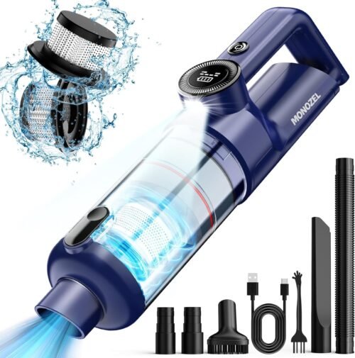 Car Vacuum Portable Cordless – Handheld Vacuum Cordless with Brushless Motor, 15000Pa Strong Suction with LED Light, Type C Cable, 2 Fliters, Hand Vacuum Cleaner for Home, Pet and Car