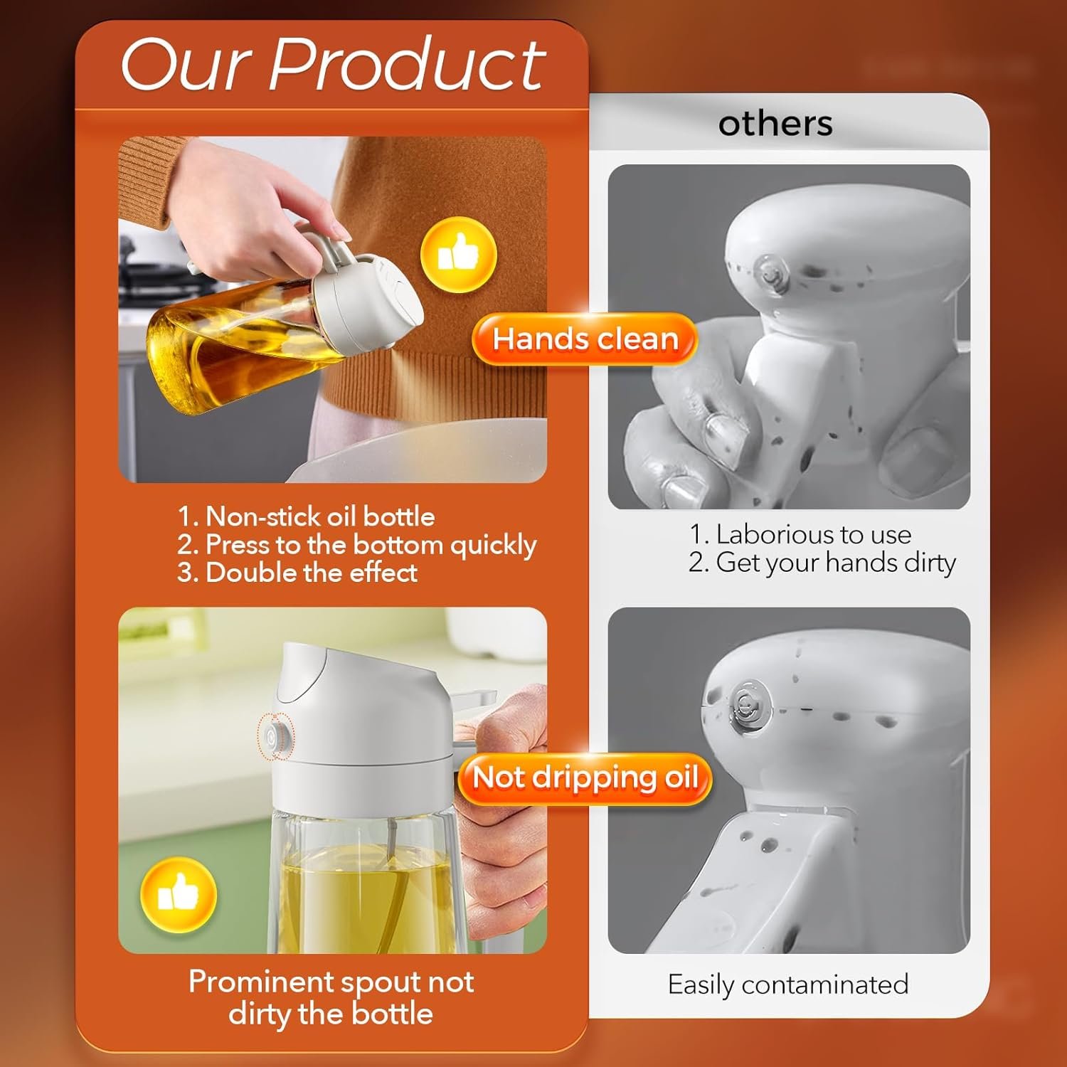 YARRAMATE 16oz/470ml Oil Sprayer for Cooking with Stickers, Food-grade Premium 2 in 1 Olive Oil Dispenser Bottle for Kitchen Gadgets, Air Fryer, Salad, Frying, BBQ (Creamy White) - Image 5