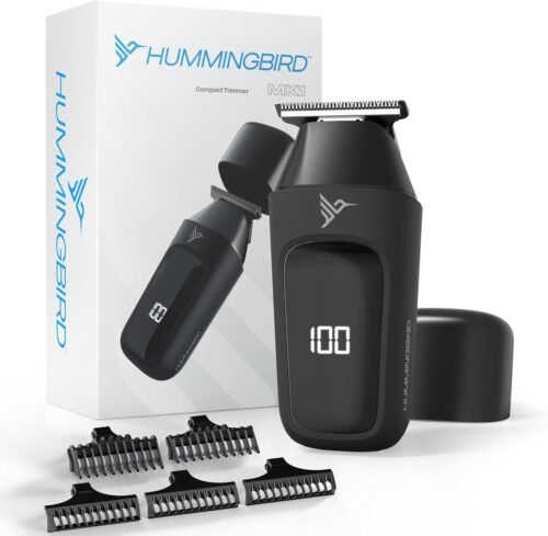 HUMMINGBIRD MK1 Compact Trimmer – Portable Men’s Electric Beard and Body Hair Trimmer, No Nick, No Cut, Cordless USB-C Rechargeable, LED Display, Face and Body Groomer, Travel-Friendly Shaver