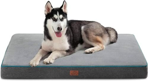 Bedsure Memory Foam Dog Bed for Large Dogs – Orthopedic Waterproof Pet Mat for Crate with Removable Washable Cover and Nonskid Bottom – Water-Resistant Plush Flannel Fleece Top Pet Bed, Grey