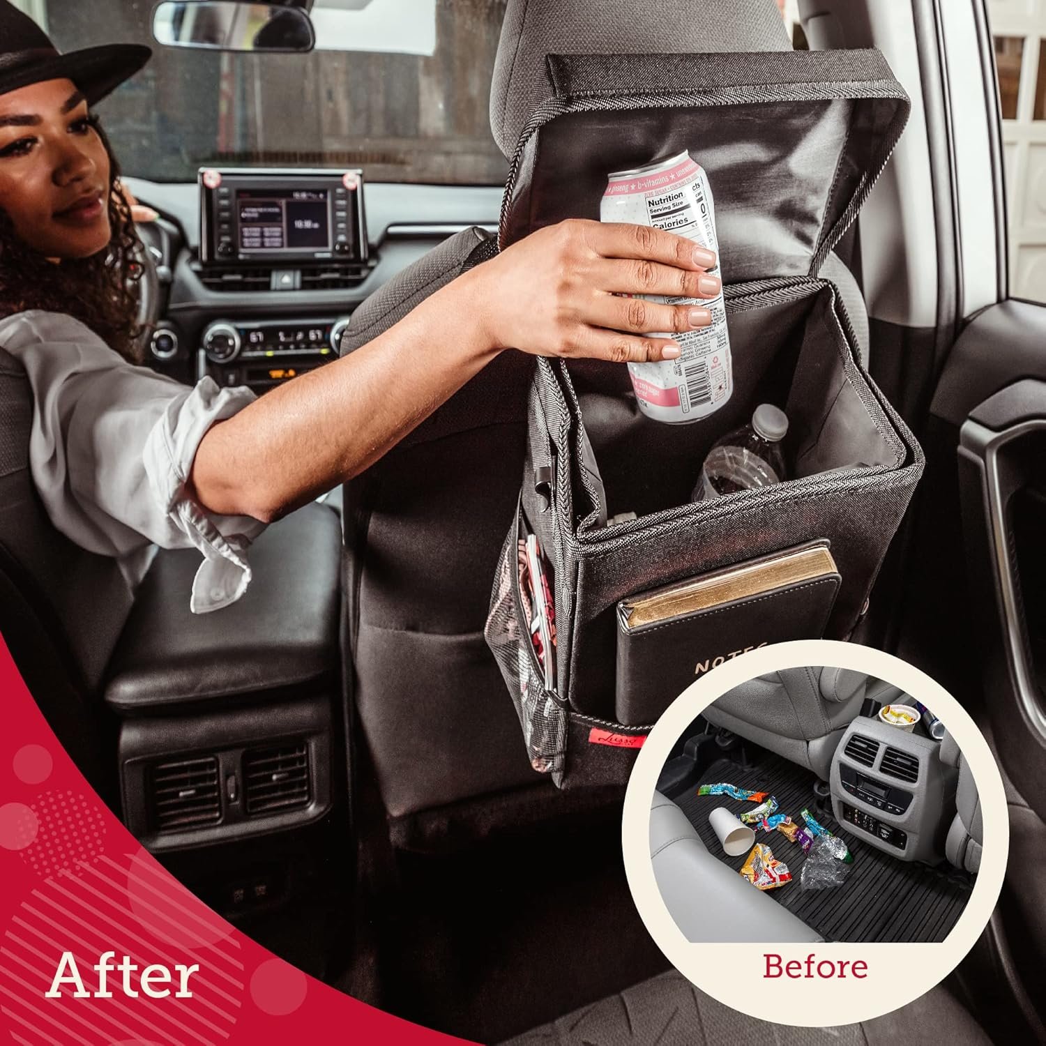 Lusso Gear Spill-Proof Car Trash Can 2.5 Gallon - Easy-to-Clean Hanging Garbage Bin - Leak-Proof Lid, Removable Liner, Waterproof - Keep Car, SUV, Truck, Minivan Odor-Free - Black - Truck Accessories - Image 5