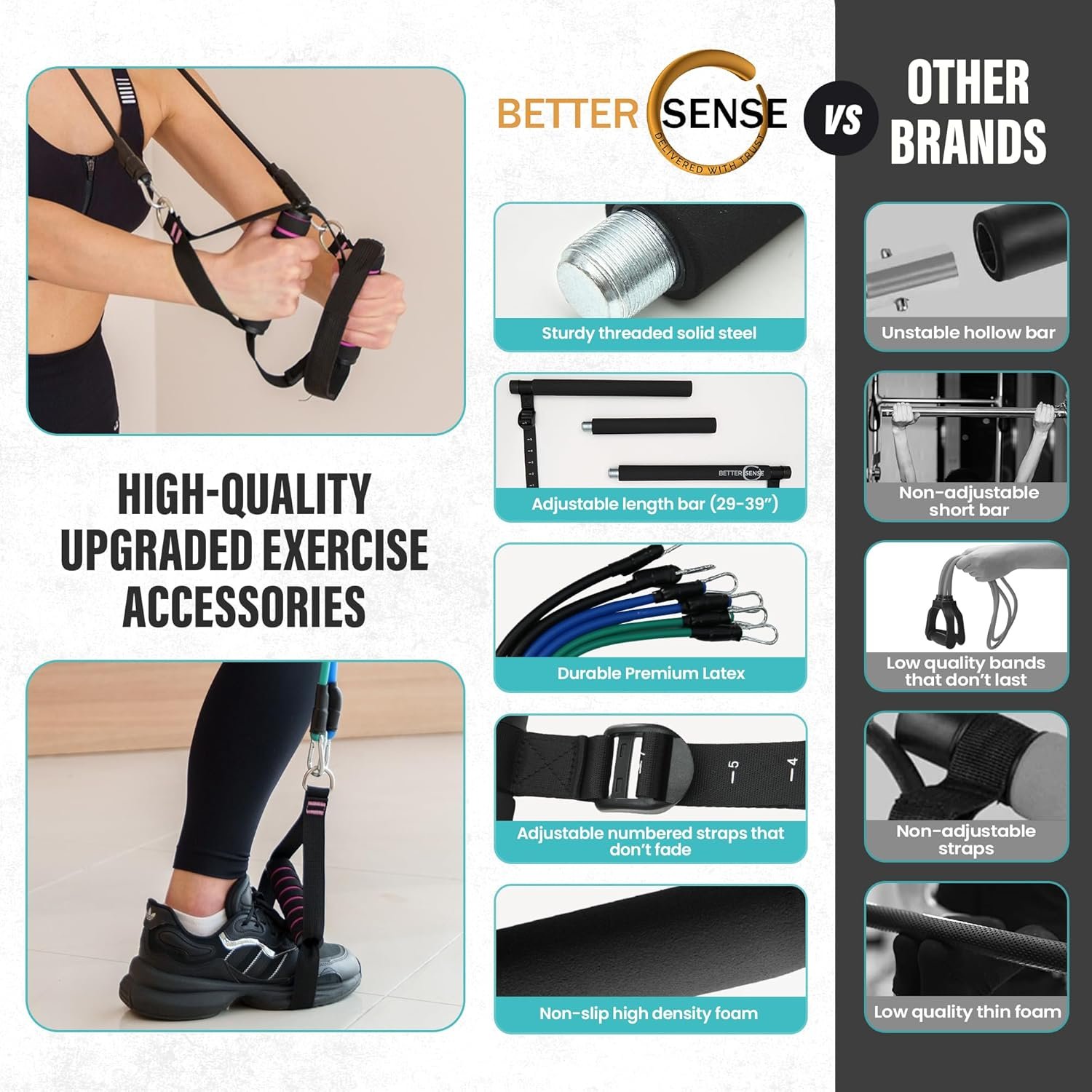 Upgraded Pilates Bar Kit – 39” Adjustable Exercise Equipment for Men, Women with 6X 20, 30, 40 lbs Resistance Bands with Adjustment Buckle – Pilates Equipment for Home Workouts for All Fitness Levels - Image 3