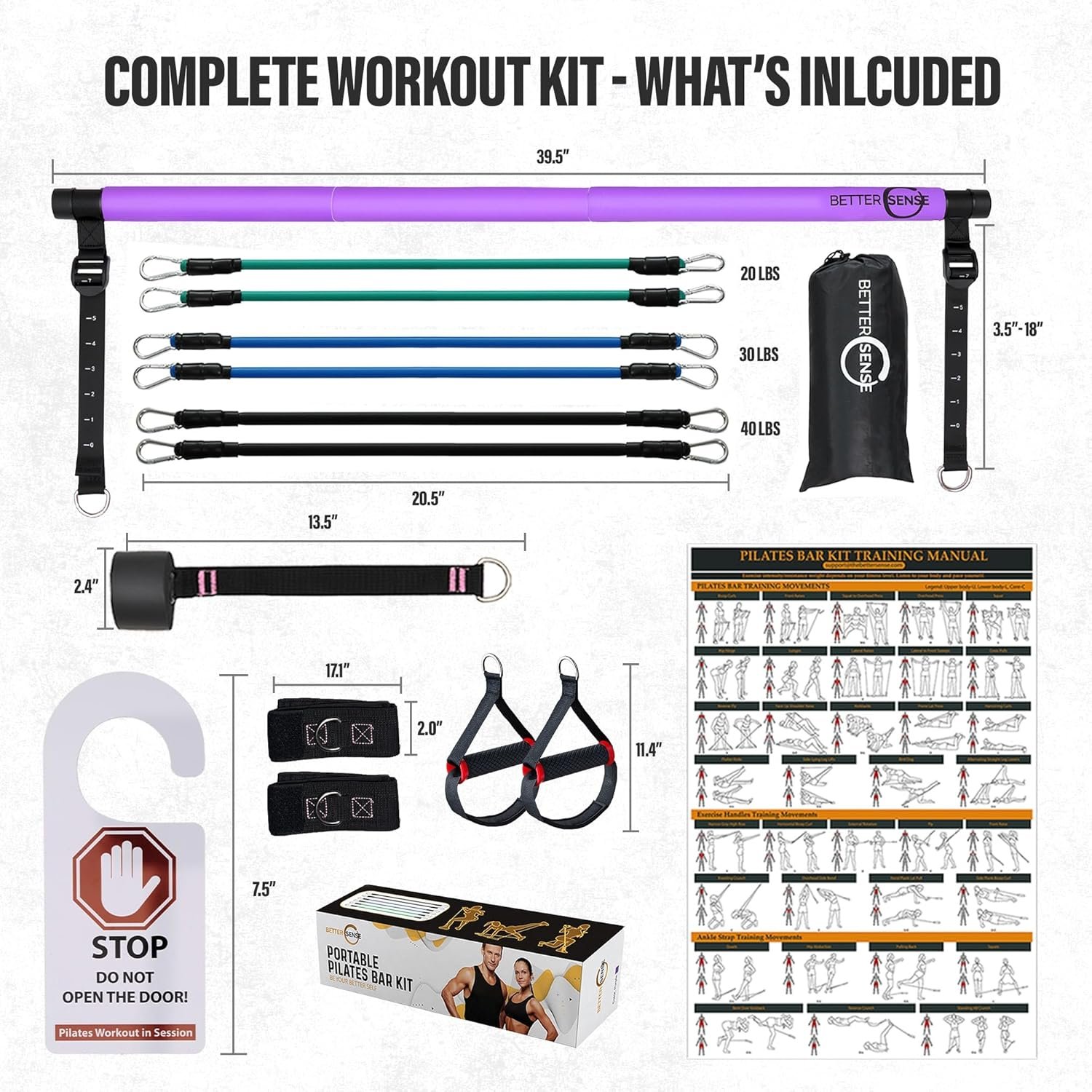Upgraded Pilates Bar Kit – 39” Adjustable Exercise Equipment for Men, Women with 6X 20, 30, 40 lbs Resistance Bands with Adjustment Buckle – Pilates Equipment for Home Workouts for All Fitness Levels - Image 4