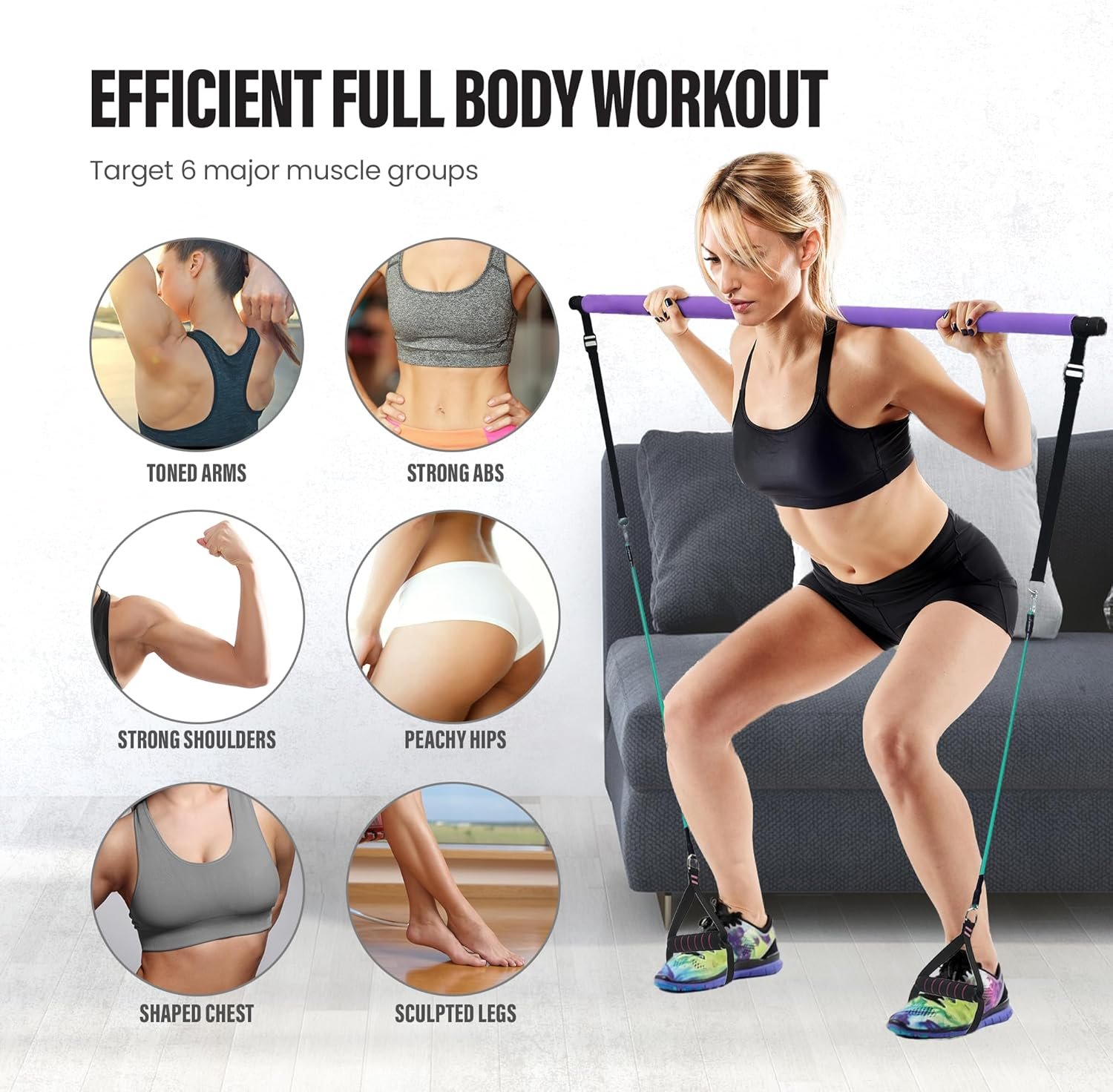 Upgraded Pilates Bar Kit – 39” Adjustable Exercise Equipment for Men, Women with 6X 20, 30, 40 lbs Resistance Bands with Adjustment Buckle – Pilates Equipment for Home Workouts for All Fitness Levels - Image 6