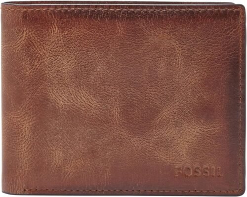 Fossil Men’s Derrick RFID-Blocking Leather Bifold Wallet with Flip ID Window